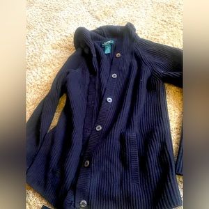 Lauren Ralph Lauren Cardigan Women's Medium Black Hooded Ribbed Knit Sweater